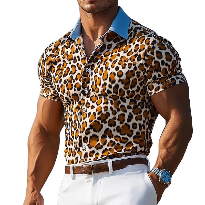 Men's Leopard Print Short Sleeve Shirt 04237052U