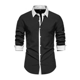 Men's Fashion Colorblock Patchwork Lapel Slim Fit Long Sleeve Shirt 34804991M