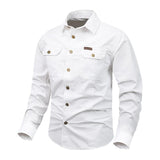 Men's Solid Multi-pocket Lapel Long Sleeve Cargo Shirt 90550836Z