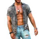 Men's Casual Zebra Print Lapel Short Sleeve Shirt 78439614TO