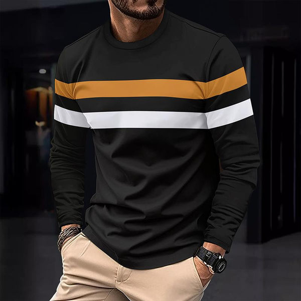 Men's Colorblock Striped Round Neck Long Sleeve Casual T-shirt 16659355Z