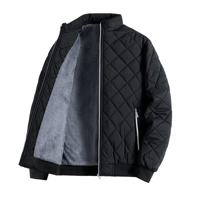 Men's Casual Stand-up Collar Zipper Fleece Warm Quilted Baseball Jacket 57998235M