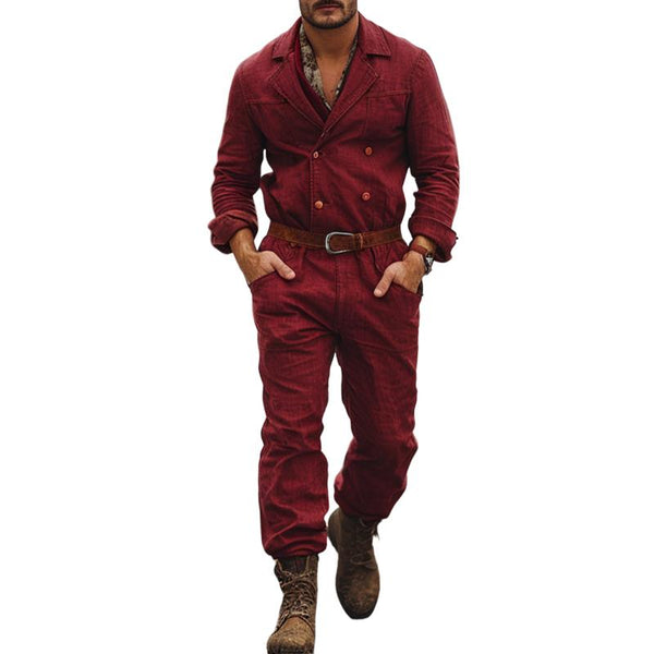 Men's Vintage Double Breasted Lapel Cargo Overalls 37873872Y