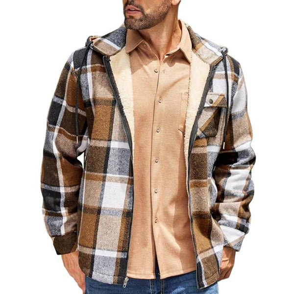 Men's Flannel Plaid Long Sleeve Hooded Casual Jacket 00240182X