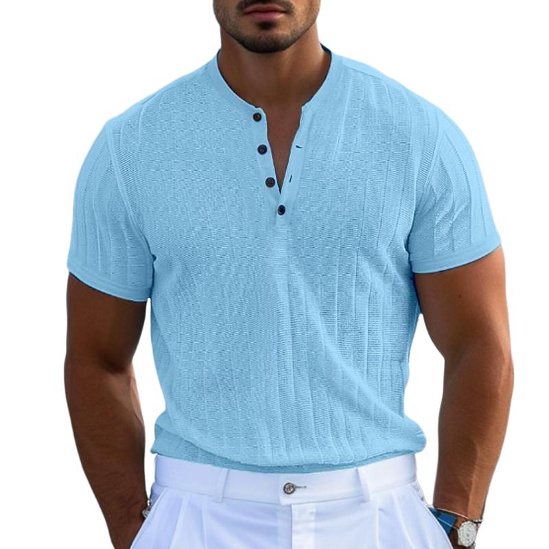 Men's Solid Pit Article Fabrics Button Crew Neck Short Sleeve T-Shirt 78522510Y