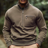 Men's Solid Zip Stand Collar Chest Pocket Long Sleeve Casual Sweatshirt 10173429Z