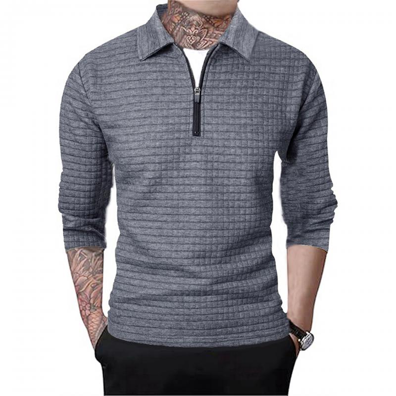 Men's Waffle Solid Half Zip Long Sleeve Lapel Sweatshirt 87830932Y