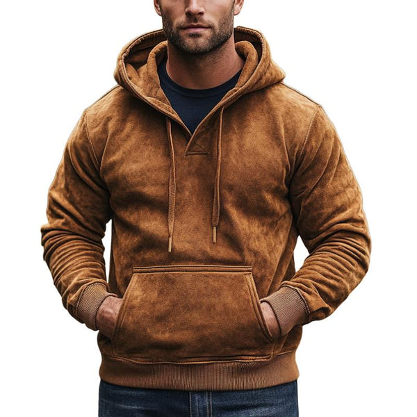 Men's Casual Suede Hooded Sweatshirt 08409415F