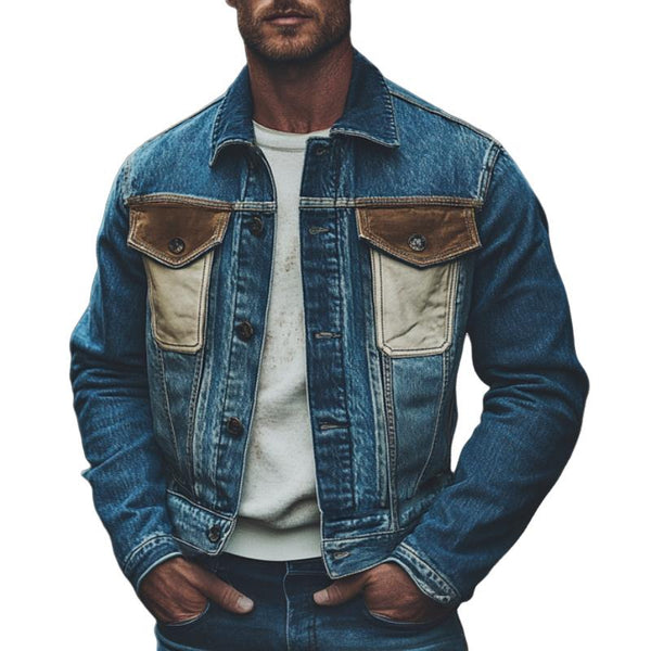 Men's Casual Vintage Colorblock Denim Jacket 50891853F