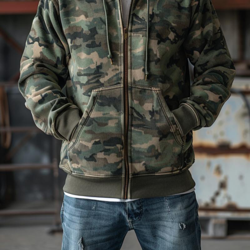 【24-hour shipping】Men's Camouflage Print Hooded Sweatshirt Jacket 73821512Y