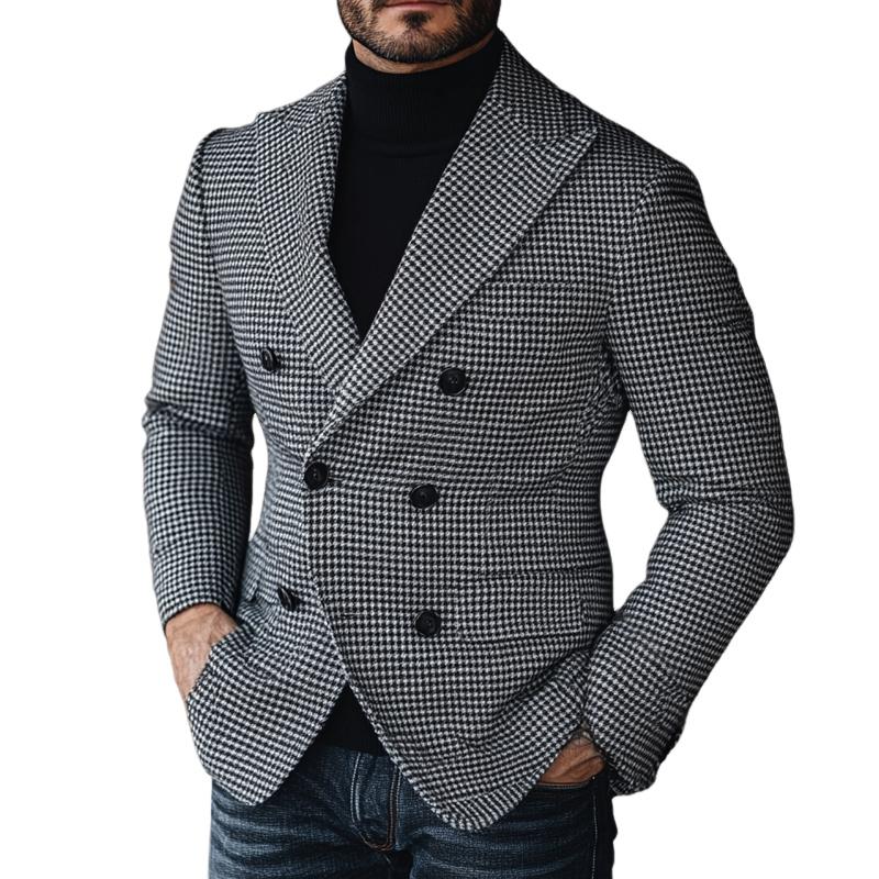 Vintage Houndstooth Lapel Double Breasted Blazer for menn 97929884Y