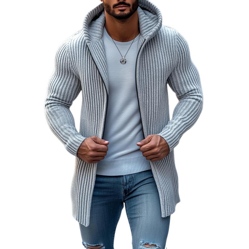 Cardigan mi-long en tricot à manches longues et à rayures solides pour hommes 36050893Z