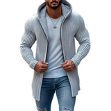 Men's Fashion Hooded Solid Striped Long Sleeve Mid-length Knit Cardigan 36050893Z