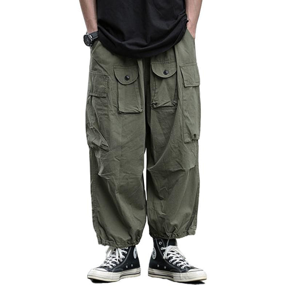 Men's Loose Vintage Solid Multi-pocket Cargo Pants 33676754Z