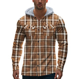 Men's Casual Plaid Hooded Flannel Multi-Pocket Shirt Jacket 69038680X