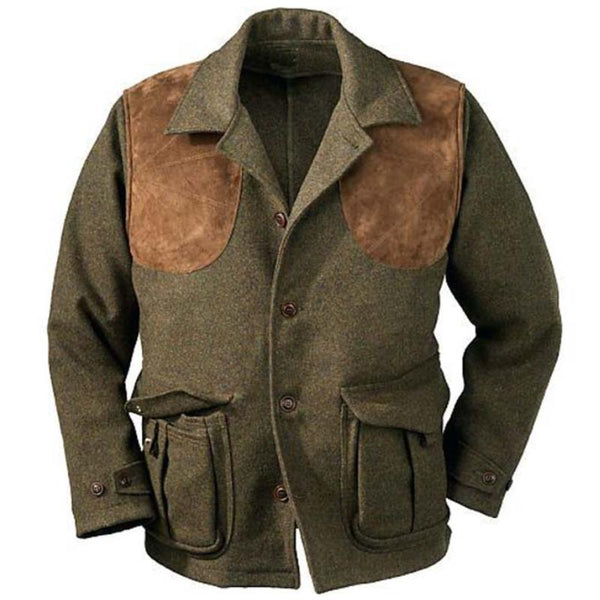 Men's Classic Vintage Casual Stitching Leather Multi-Pocket Wool Jacket 23979356K