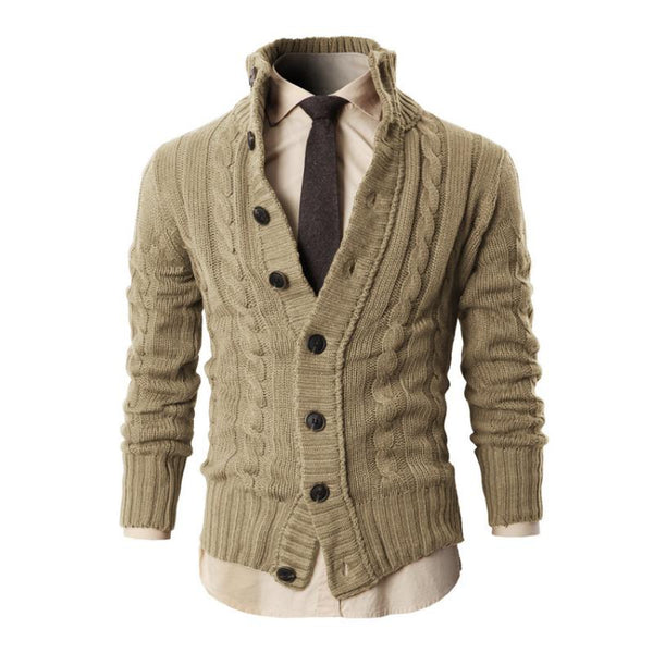 Men's Vintage Stand Collar Single Breasted Long Sleeve Knitted Cardigan 69303208M