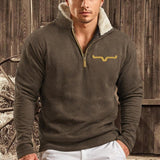 Men's Vintage Zipper Stand Collar Loose Pullover Sweatshirt 57415293M