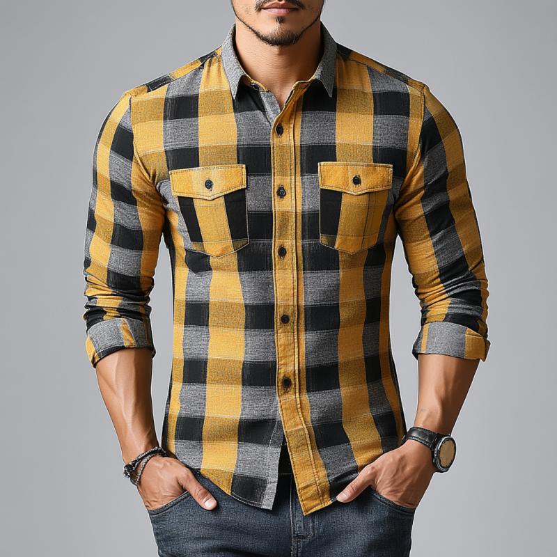 Men's Classic Casual Plaid Slim Fit Long Sleeve Shirt 65685615K