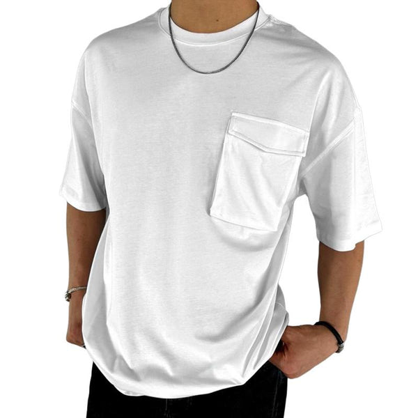 Men's Solid Round Neck Breast Pocket Short Sleeve Cargo T-shirt 46159520Z