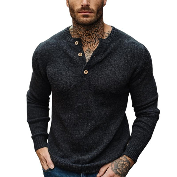 Men's Casual Solid Color Henley Collar Slim Fit Long Sleeve Knit Sweater 52813448M