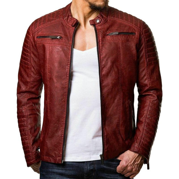 Men's PU Leather Windproof Biker Leather Jacket 35852732U