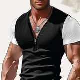 Men's Colorblock Zip V-Neck Slim Fit Short Sleeve T-Shirt 86172340Y