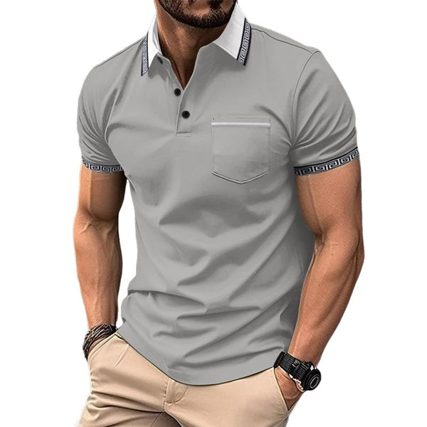 Men's Color Block Button Chest Pocket Short Sleeve Polo Shirt 38461978Y