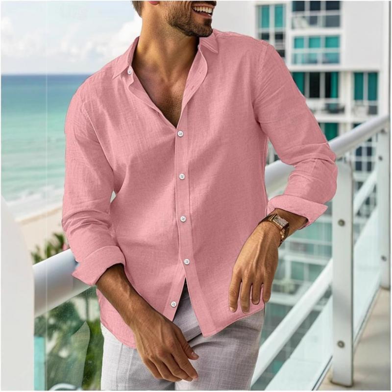 Men's Casual Solid Color Lapel Long Sleeve Shirt 67994253Y