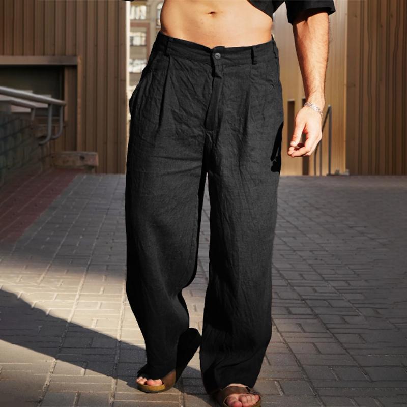 Pantalones casuales rectos de lino lisos y sueltos para hombre 25114897Z