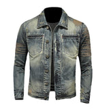 Men's Vintage Washed Lapel Slim Fit Denim Motorcycle Jacket 11204882M