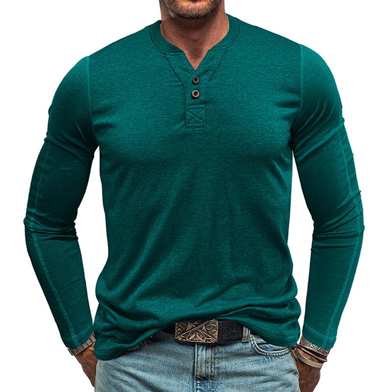 Men's Solid Henley Collar Long Sleeve T-shirt 42877143Z