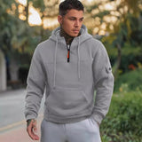 Men's Casual Solid Color Multi-Pocket Half-Zip Hooded Long Sleeve Sweatshirt 12108131Y