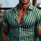 Men's Casual Striped Colorblock Short Sleeve Shirt 09236088TO