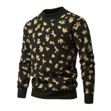 Men's Fashion Stand Collar Leopard Print Slim Fit Pullover Sweater 81270333M