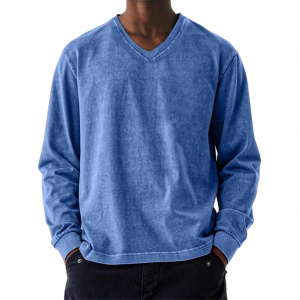 Men's Solid Color Loose V Neck Long Sleeve T-shirt 42661226Z