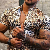Men's Leopard Graphic Lapel Short Sleeve Casual Shirt 67423431Z