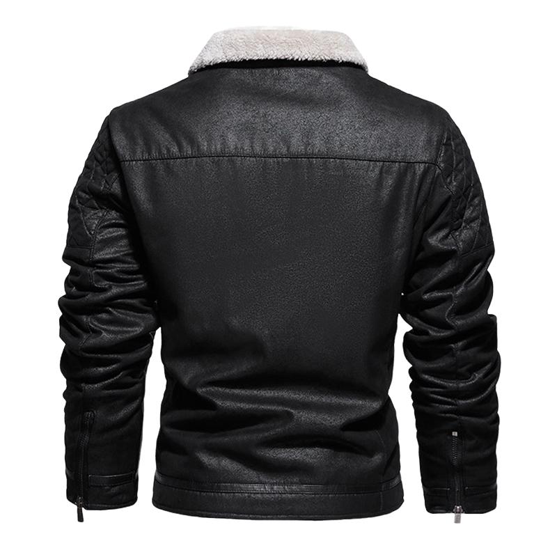 Men's Fleece Warm Slim Fit Leather Jacket 16750145U