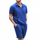 Men's Solid Lapel Short Sleeve Pocket Polo Shirt Shorts Set 65339257Z