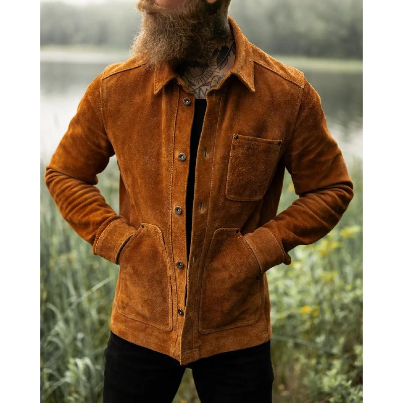 Men Fashion Suede Multi-Pocket Single Breasted Jacket 04937259Y