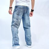 Men's Fashion Patchwork Raw Edge Wide Leg Jeans 80137985Z