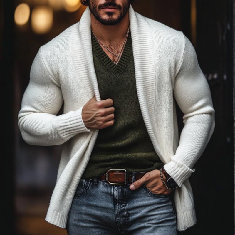 Men's Casual Solid Color Collarless Loose Knitted Cardigan 59285824M