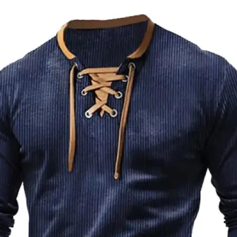 Men's Vintage Corduroy Colorblock Collar Tie Slim Fit Long Sleeve T-Shirt 04878541Y