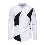 Men's Stylish Colorblock Stand Collar Slanted Placket Slim Fit Long Sleeve Shirt 05070160M