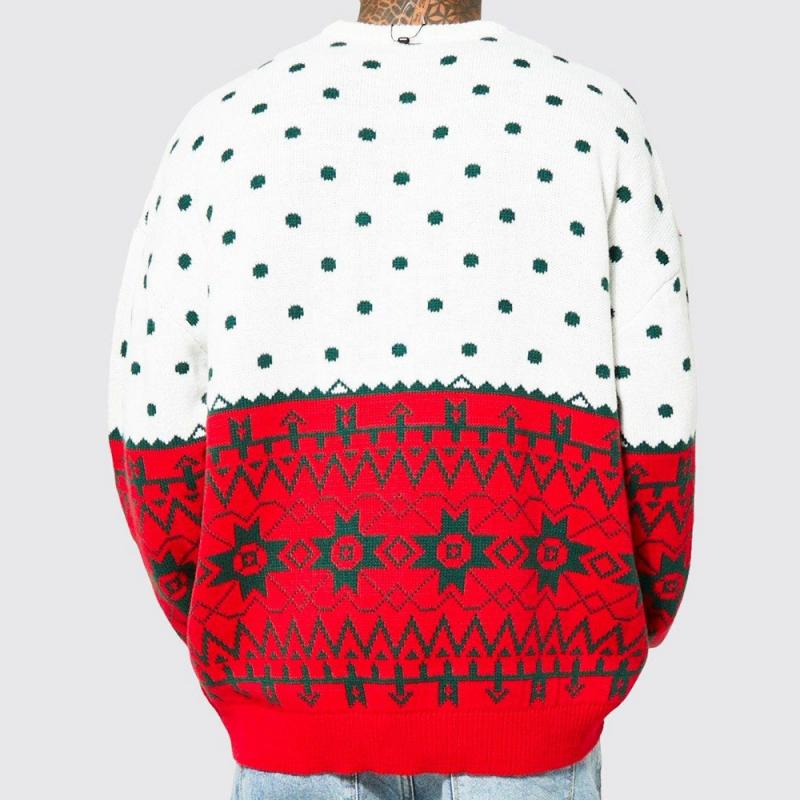 Men's Casual Christmas Contrast Jacquard Crew Neck Knit Sweater 85183515M