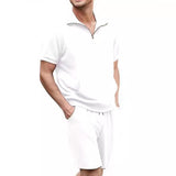 Men's Solid Lapel Short Sleeve Pocket Polo Shirt Shorts Set 65339257Z