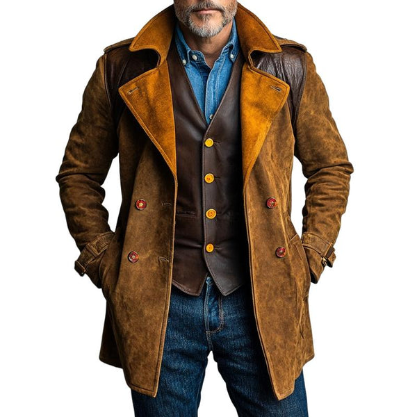 Men's Retro Casual Suede Splicing Mid-Length Coat 73735051TO