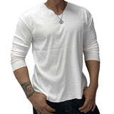 Men's Retro Casual Striped V-Neck Long Sleeve T-Shirt 00010198TO