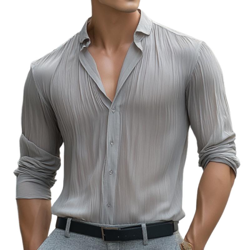 Men's Classic Casual Pleated Silk Chiffon Long Sleeve Shirt 47167111K