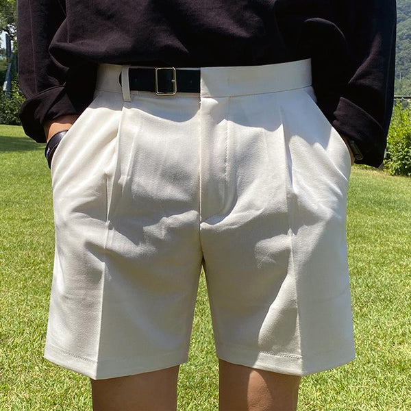 Men's Belt Decor Solid Color Straight Casual Suit Shorts 11855233Z